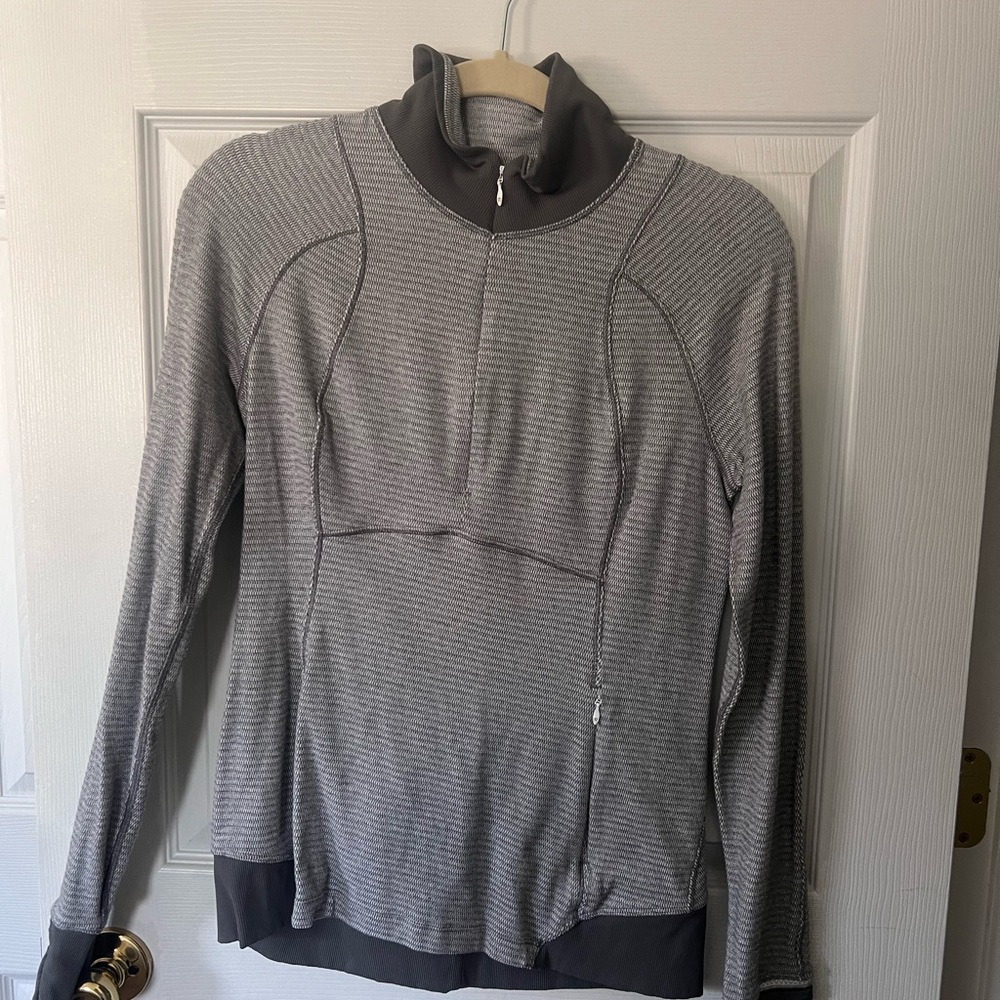 Gray Striped Quarter-Zip Pullover - image 1